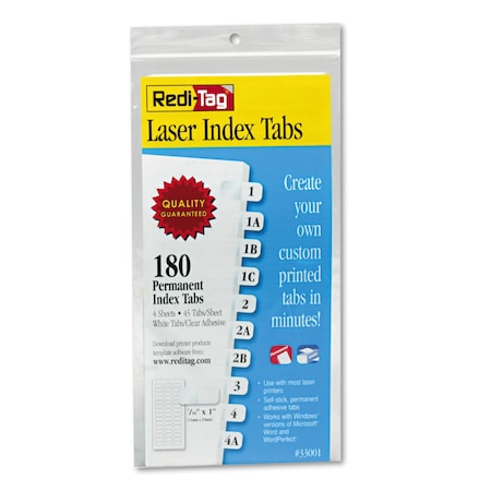 Redi-Tag Laser Tab, Printable, 7/16", White, PK180 33001